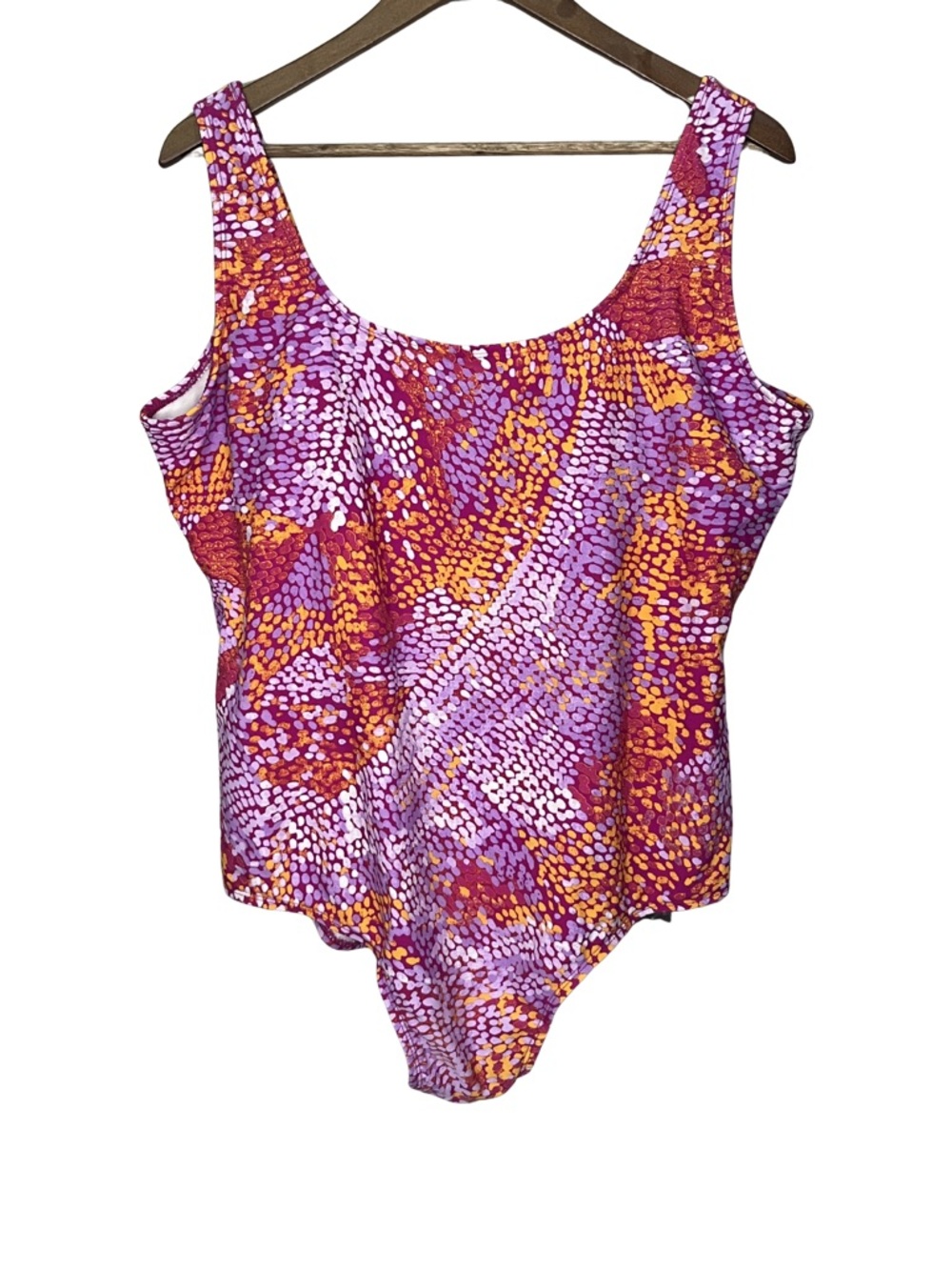 Catalina Women's Swimsuit Pink and Orange Geometric Pattern Beach, Tropic, 3X